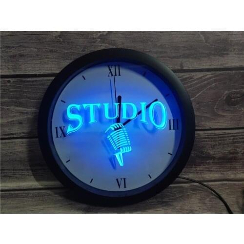 0B587 Studio On The Air Microphone Bar APP RGB 5050 LED Neon Light Signs Wall Clock