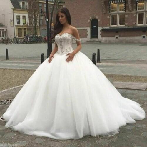 Sumnus Princess Wedding Dresses Crystal Top Off Shoulder Ball Gowns Bridal Dress Plus Size Wedding Gowns