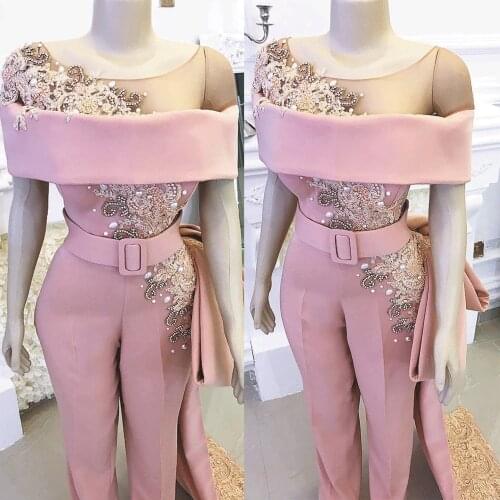 SuperKimJo Luxury Jumpsuits for Women Long Mermaid Pink Beaded Crystals Elegant Pants for Weddings Evening Party Dresses