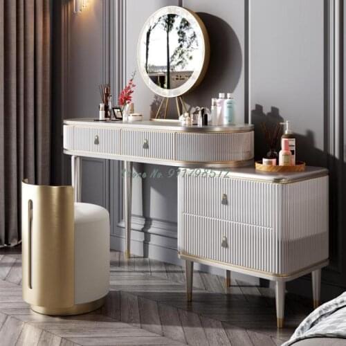 Light luxury dressing table leather stool round bedroom modern minimalist Italian makeup chair net red ins chair stainless steel