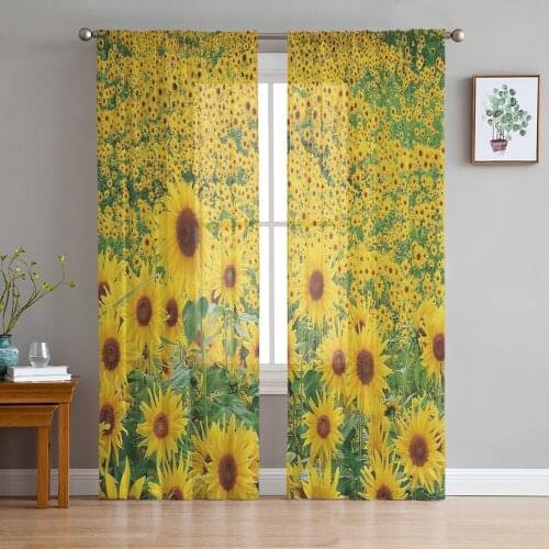 Sunflower Flower Tulle Curtains for Living Room Bedroom Decor Chiffon Sheer Voile Kitchen Window Curtain