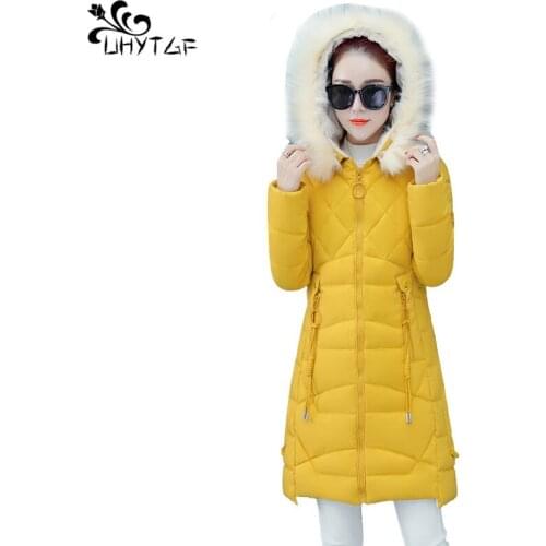 UHYTGF Jacket Women Winter Korean M-XXLLarge size Hooded cotton Parka Long Fashion Warm Plus size Female Down cotton Coats X556