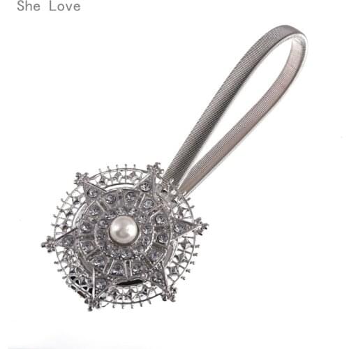 Chzimade Crystal Magnetic Retractable Curtain Decoration Clip On Flower Holder Tie Backs