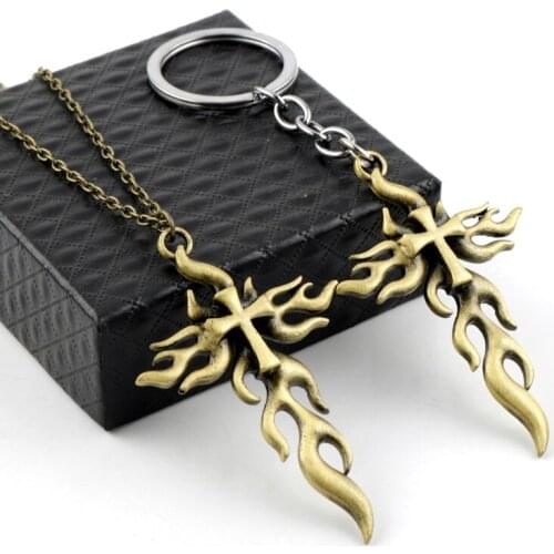 Vintage Religion Necklace Fire Cross Punk Metal Pendant Necklace Keyrings брелок для ключей Original Keychains Female Necklace