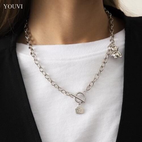 YOUVI Stainless Steel Jewelry Womens Neck Chain Choker Men Necklace Goth Vintage Collares Lovers Streent Wear Pedants Necklace