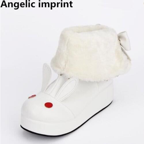 Angelic imprint handmade mori girl Women winter boots lady lolita ankle Boots woman princess wedges heels shoes 33-47 bowtie 5cm