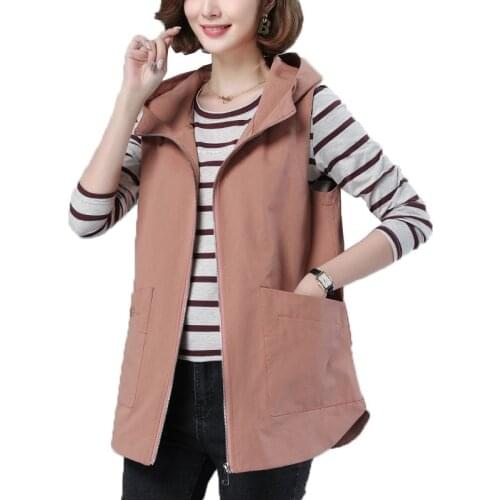 2021 Double Women Vest Spring New Hooded Fashion Waistcoats Loose Plus Size Vest Ladies Mid-length Sleeveless Jacket 4XLC983