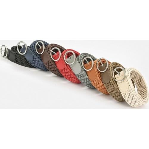 Ladies Fashion Designer Waist Belt New Candy Color Womens Round Buckle Belt Retro Weave Decorative Jeans Waistband