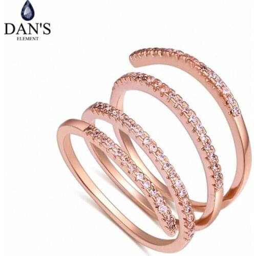 DANS Element Brand Real AAA Zirconia Micro Inlays Rose Gold Color Ring Party For Women Valentine Gift 129804