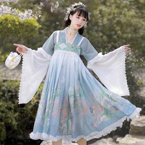 Retro Kimono Lolita for Ladies Summer Japanese National Style Lace Cuff Ruffle Floral Embroidery Pearl Tassel Luxurious Dresses