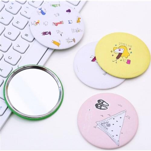 1PC Cartoon Cute Portable Lady Mini Cosmetic Mirror Round Makeup Mirror Round Mini Pocket Mirrors Patterns Travel Makeup Tool