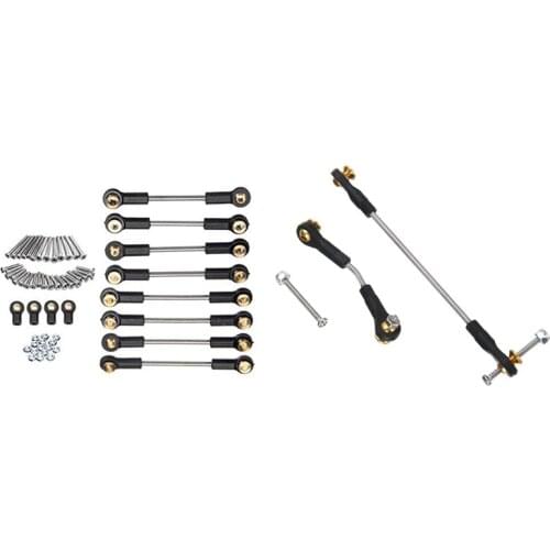 2 Set RC Car Part: 1 Set RC Car Steering Pull Rod Upgrade Part & 1 Set Metal Suspension Toe Link Tie Rod Set