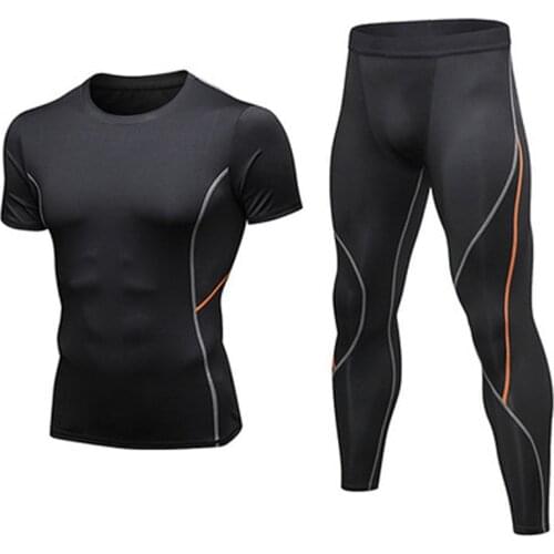 2 Pcs Set Mens Tracksuit Gym Fitness Compression Sport Suit Clothes Running Jogging Sportswear Exercise Workout Tight Rashguard