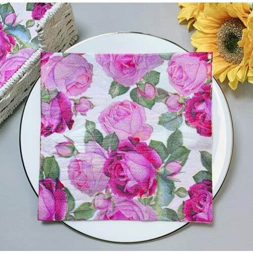 20Pcs/Pack Vintage Rose Floral Table Decoupage Paper Napkins Flower Napkin Paper Tissue for Wedding Party Supplies Wholesale