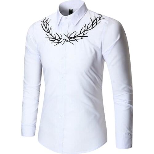 2018 Mens brand business Slim long-sleeved shirt mens dress shirt new listing fashion embroidery trend casual shirt M-XL JID