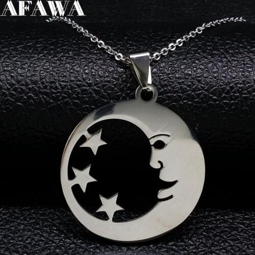 2021 Fashion Moon Stars Stainless Steel Necklaces Pendants for Women Silver Color Necklaces Jewellery colgante luna N18165