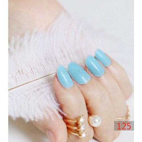 2020 24pcs Adorable fashion candy oval decorative fake nails short round section Tender Blue P125X