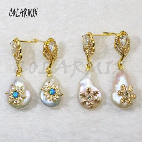 4 pairs Natural pearls earrings&zircon earrings Flower shape zircon pearl earrings Gift for the lady earrings 6153