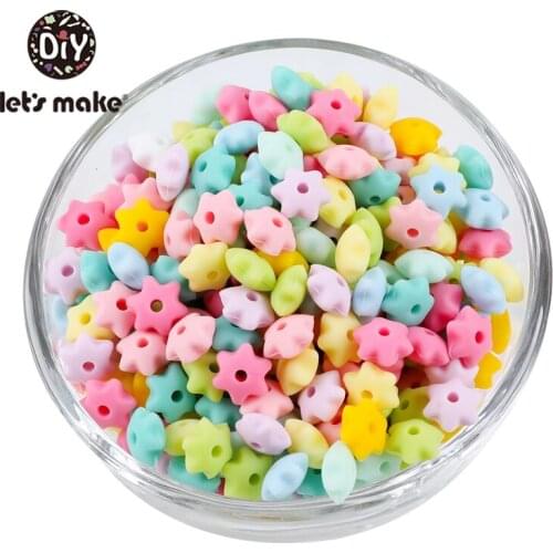LetS Make 50Pcs Mini Star Silicone Teether Baby Mouth Nursing Hexagonal Silicone Tooth Candy Color Baby Teether Beads