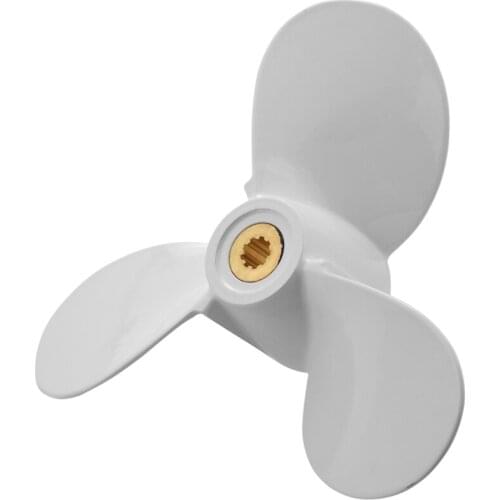 6E0-45941-01-El Aluminum Alloy Outboard Propeller 7 1/2X8-Ba For Yamaha Mariner 4-6Hp 3 Blades 9 Spline Tooth White R Rotation