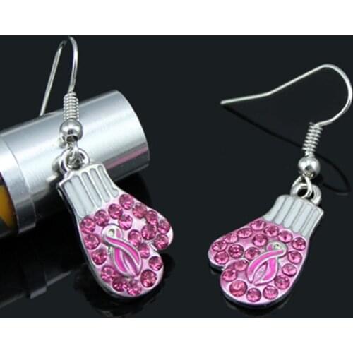 6PRS Newst Breast Cancer Awareness Jewelry Earrings, Breast Cancer Pink Ribbon Fighting Box Gloves Earrings