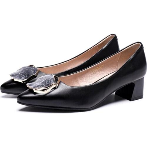 Autuspin Classic Black Women Pumps Concise Elegant High Heels Pump for Female Party Wedding Genuine Leather Soft Casual Shoes