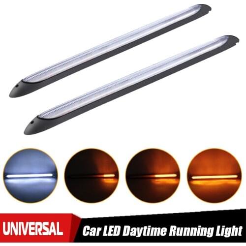 2pcs 24cm Universal Car LED Daytime Running Light 12V White Scan DRL Light Sequential Flow Yellow Turn Signal Car Accessories