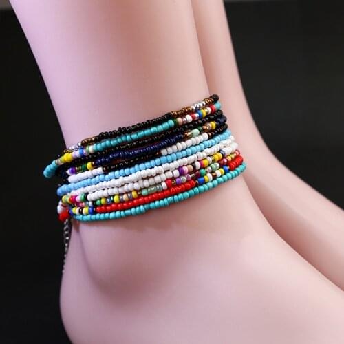 New Bohemia Handmade Diy Color Beads Anklets For Women Beach Leg Bracelet Foot Chain Party Jewelry Sandals Accessories Gifts