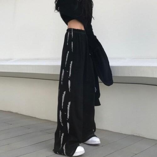 Wide leg pants women chic graffiti vintage loose casual high waist punk style straight pants streetwear Harajuku Oversize pants