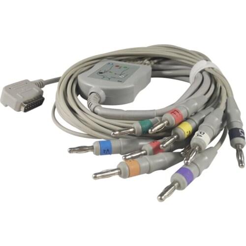 EKG Cable One Piece 10 Lead Wires DB15 Plug Banana 4.0 End AHA Standard for KANZ PC 109 EKG Machine