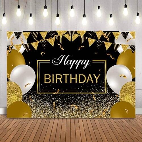 Happy Birthday Backdrop Gold Glitter Birthday Background for Photo Studio Party Balloons Flag Photo Booth Background Studio Prop