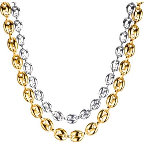 New Hip Hop 11MM Width Stainless Steel Coffee Beans Link Chain Necklace Fashion Necklaces for Man Jewelry chain
