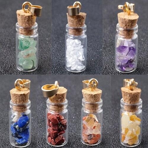 Gravel Stone Drift Bottle Pendant 7 Chakra Healing Crystal Beads Charms for Necklace Jewelry Making Meditation Reiki Balancing