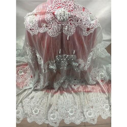 Beautiful embroidered tulle mesh lace fabric JRB-10213 high quality african net lace fabric with beads and stones