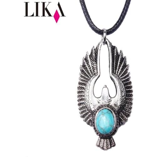LIKA Eagle stretched wings pendant necklace turquoise stone centered in tercel pendant necklace gemstone necklace jewelry