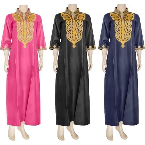 MD 2021 South Africa Dashiki Clothes Ladies Ankara Dresses African Women Dresses Muslim Fashion Abaya Gold Embroidery Maxi Dress