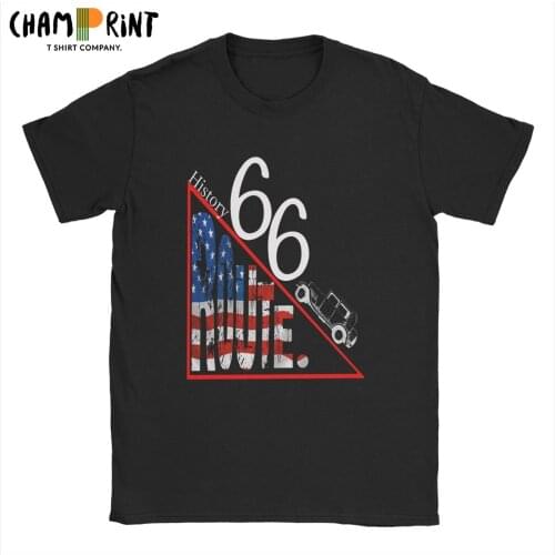 Mens The History Route 66 Vintage T Shirt 100% Cotton Tops Fashion Short Sleeve Round Neck Tees Party T-Shirts