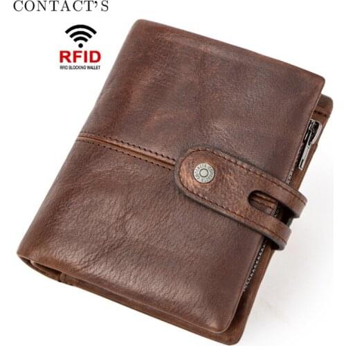 Mens Leather Wallet RFID Anti-theft Brushed Leather Mens Wallet Retro Wallet Large Capacity