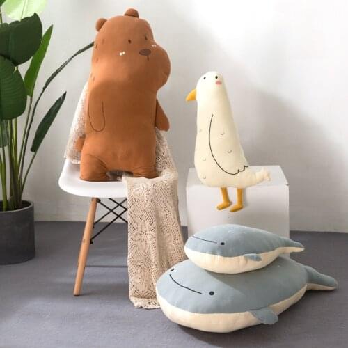 50CM/80CM Sofa Soft Stuffed Animal Plush Toys Bear Fox Whale And Seabird Doll Pillow Large Bolster Home Decoration Gift for Kids