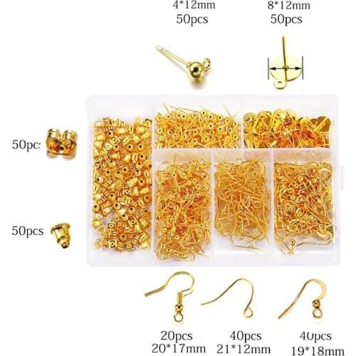 300pcs 4Color Jewelry Findings Set Necklace Chain Earring Hook Wire Jewelry Needle Mixed Style Jewelry Making Supplies kits