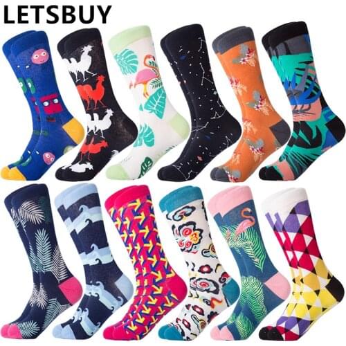 LETSBUY 12pairs/Lot dropshipping calcetines de hombre male female kawaii lovely cartoon colorful long tube socks for men women