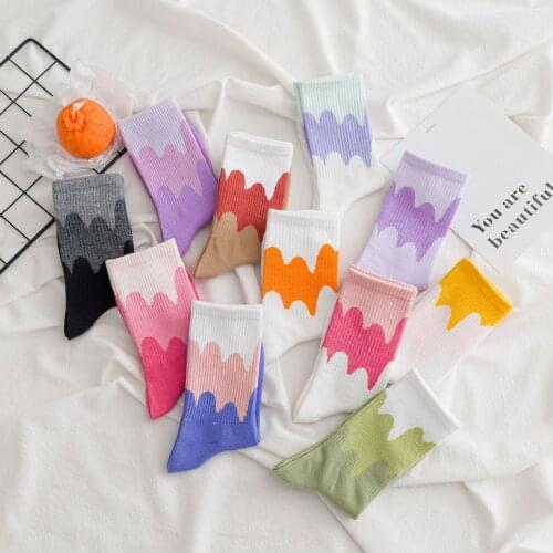 Women Crew Socks Female Fashion Creative Students Preppy Style Color Comfortable Trendy Elastic Breathable Womens Cotton Socks