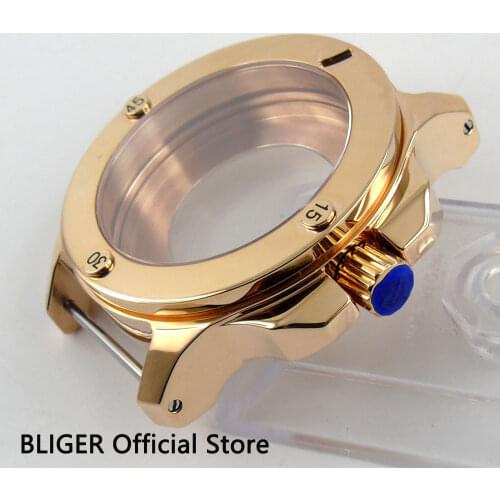 Newest BLIGER 47mm 316L stainless steel rose golden plated sapphire glass fit ETA 2836 movement mens watch case CA80