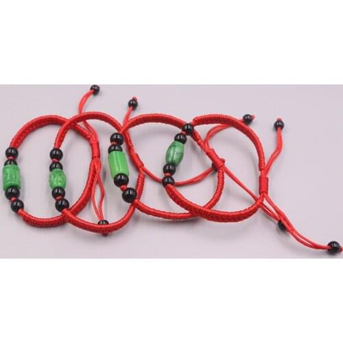 New Arrival Natural Jadeite Green Tube Cylinder Bead with Red Cord Weave Bracelet 6.3inch Women Best Gift