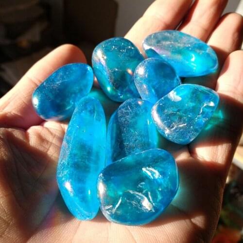 200g Natural Quartz Electroplating Blue Gravel Crystal Colorful Angel Aura Breakstone Minerals Healing Energy Decoration wholesa
