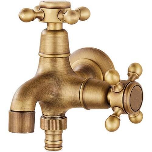Retro Antique Brass One Handle Kitchen Faucet Wall Mounted Laundry Bathroom Mop Water Tap Garden Washing Machine Faucet