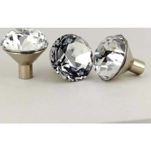30mm Diamond Shape Crystal Glass Knobs Cupboard Pulls Drawer Knobs Kitchen Cabinet Handles Furniture Handle Hardware wholesale