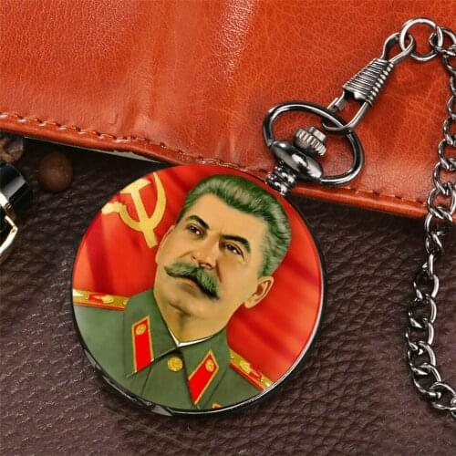 Stalin Souvenir Antique Pocket Watch Smooth Black Pendant Pocket Watch Quartz Movement Hot Pocket Clock Gifts