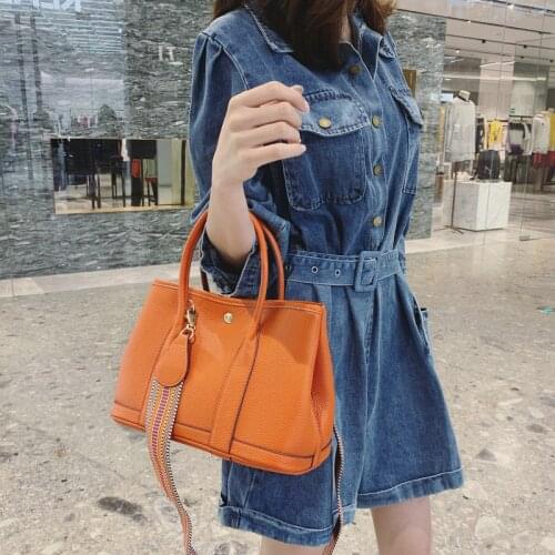 Top Quality Women PU Leather Solid Garden Party Bag Lady Litchi Grain Tote Bag Women Wide Shoulder Strap Handbag Crossbody Bag