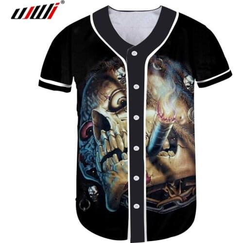 UJWI Hipster T-shirt Men Summer Unisex Hip Hop Short Sleeve 3D Broken Skull Printed Baseball Jersey Tee Shirt Street Wear Tops